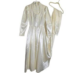 Vintage Gunne Sax Bridal Gown Ivory Satin Lace Romantic Renaissance 2 ft Train S